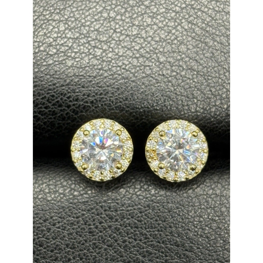 EUC Gold Sterling Silver Cubic Zirconia Halo Studs Earrings 925 G7